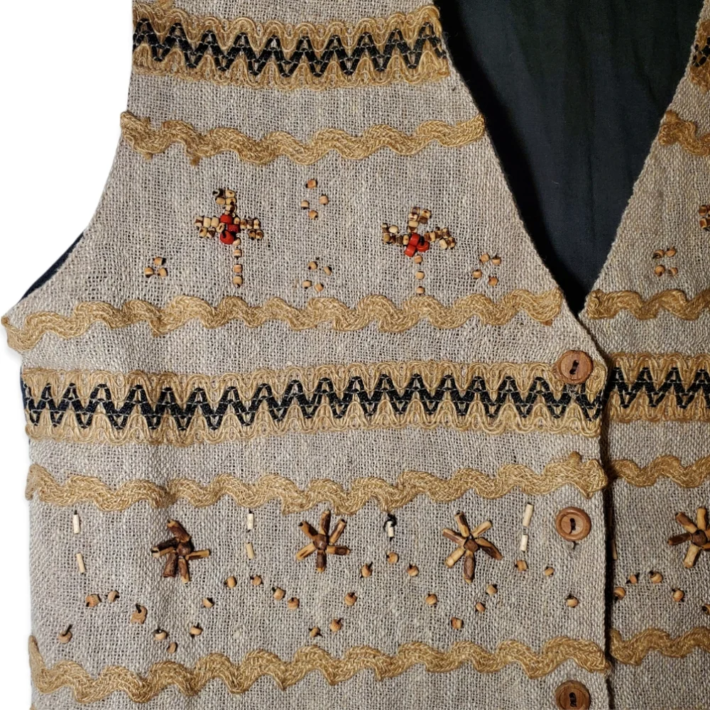 NWT Vintage Deadstock Cotton Natural Embroidered Beaded Embellished Vest - Picture 3 of 8